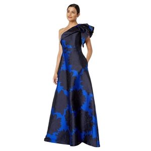 Adrianna Papell floral Jacquard one shoulder gown blue black 10